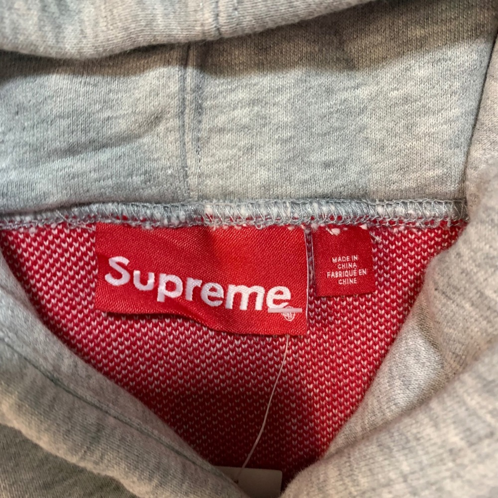 Supreme Big Logo Jacquard Hooded Sweatshirt Heather Grey FW23SW81 Mens Medium - Picture 5 of 9